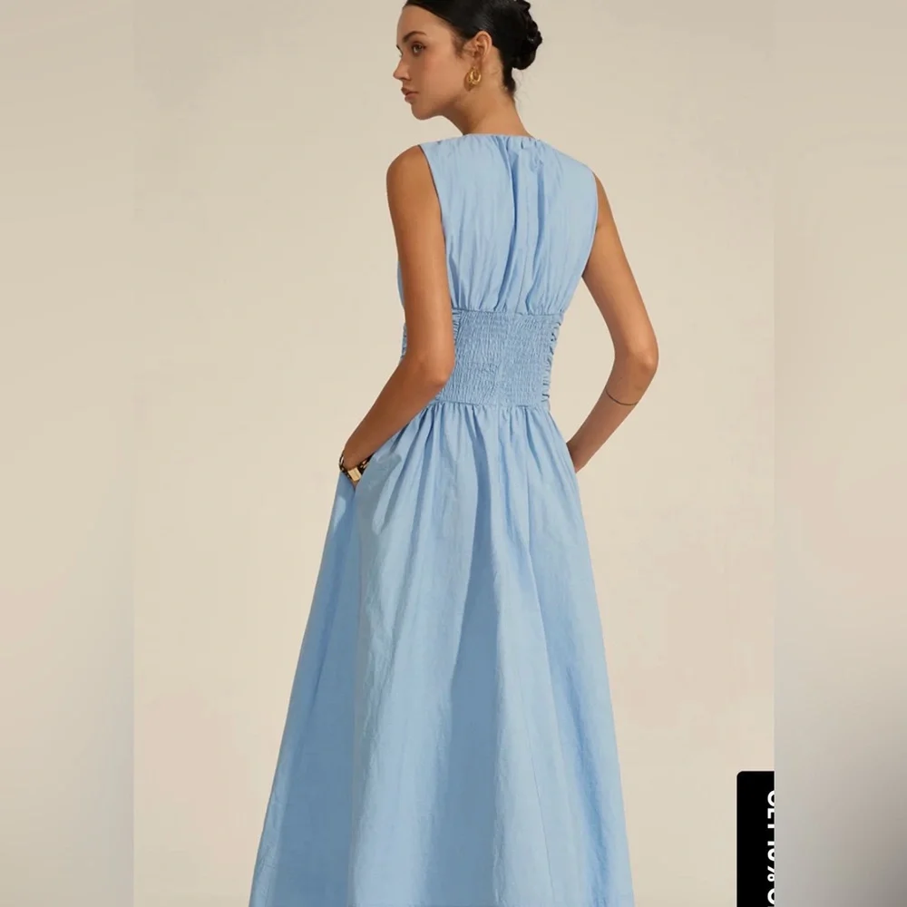 Commense NWT Rushed Waist Maxi Dress Light Yellow size small - Picture 8 of 9